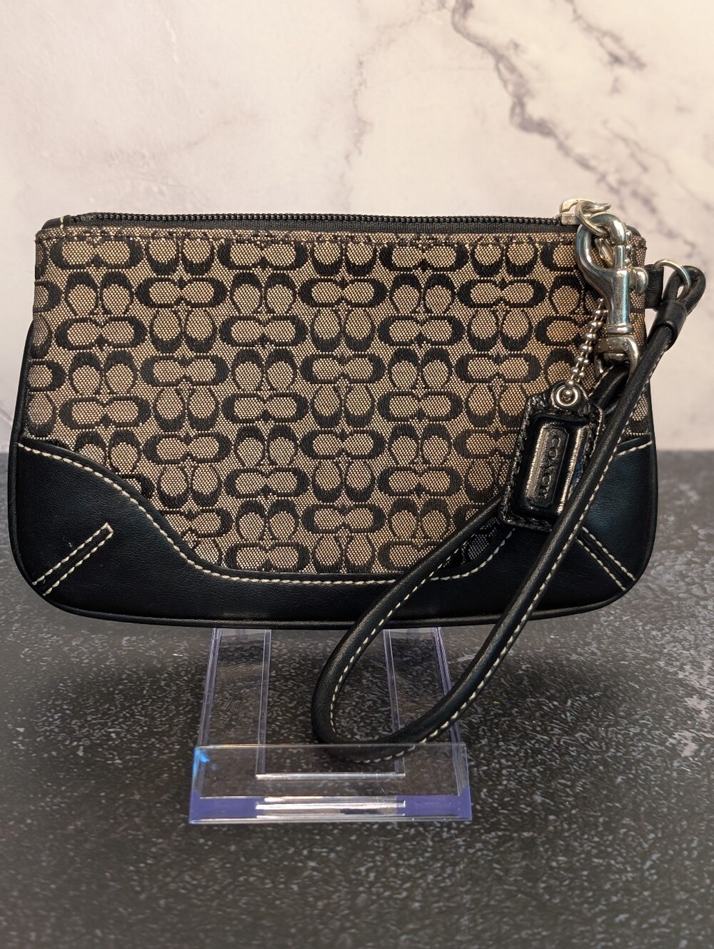 VTG Coach Signature Small C Wristlet - Black/Tan